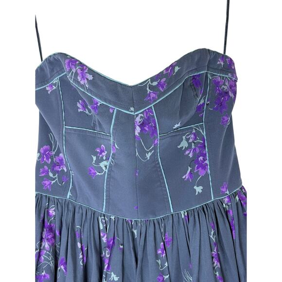 Rebecca Taylor Lily Dress Blue Purple 100% Silk Strapless Boho Mini Dress Size 4 - Picture 2 of 9